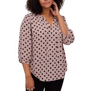 Torrid Long Sleeve Georgette Bow Tie Blouse Casual Top Pink Polka Dot Size M